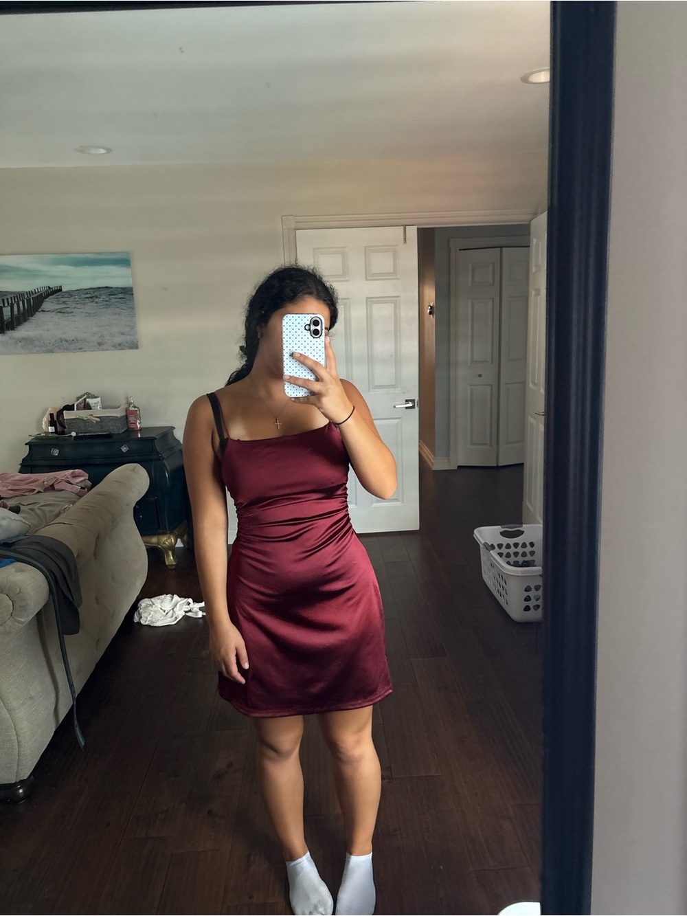 Urban Planet Maroon Satin Slip Mini Dress